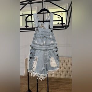 Carmar Distressed Light Blue Short Overalls. Size xs. Coastal Cowgirl